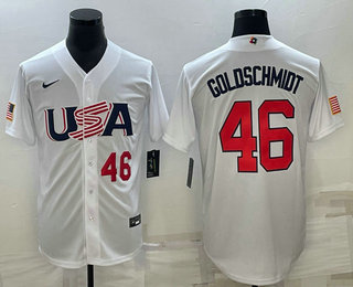 Mens USA Baseball #46 Paul Goldschmidt Number 2023 White World Baseball Classic Stitched Jerseys
